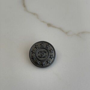 Chanel Gunmetal Dark Gray Star Patterned CC Round Shank Button